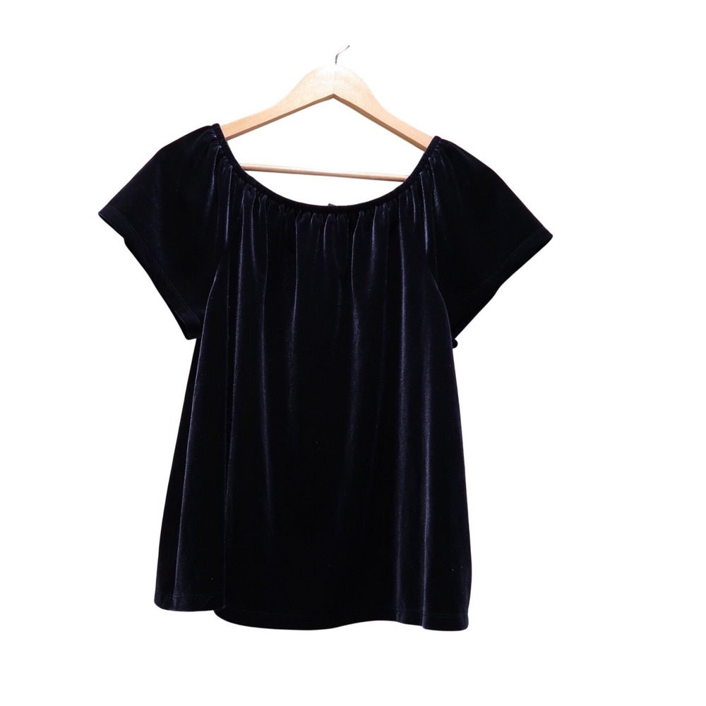 Gap Blue Velvet Short Sleeve Round Neck Blouse Top Large Party Whimsygoth